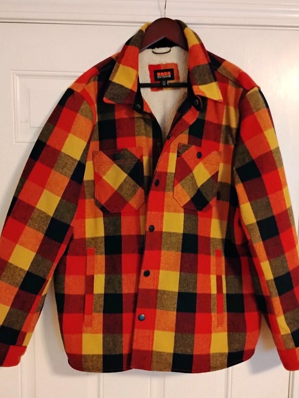 Bass Outdoor plaid plannel snap- _and_ zipper-front fleece lined jacket